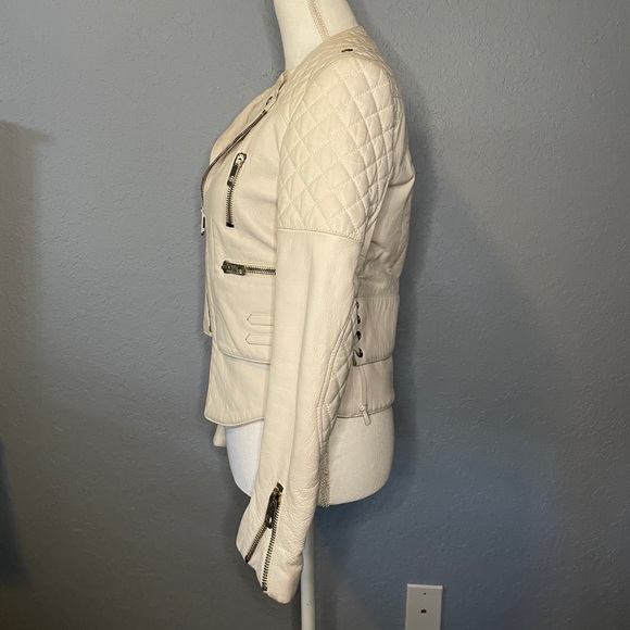 Balenciaga White Lamb Leather Biker Quilted Zip Jacket Celebrity Style EUC 38 - Picture 9 of 16